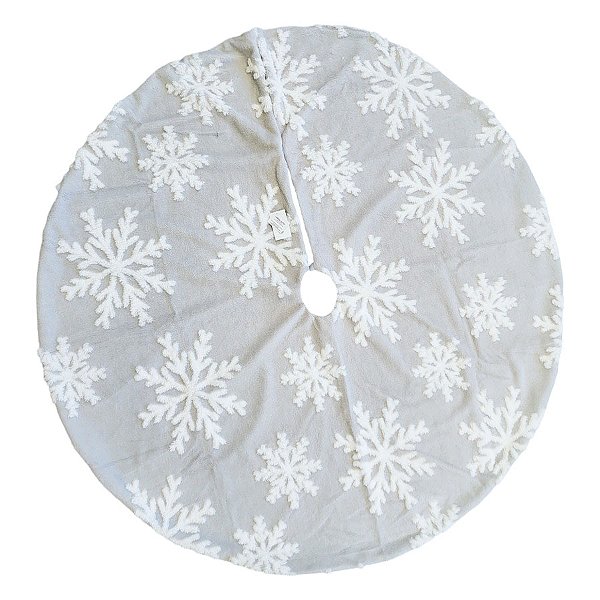 Saia para Árvore de Natal - Flocos de Neve Pelúcia com Forro de Feltro - 120cm - 1 unidade - Rizzo