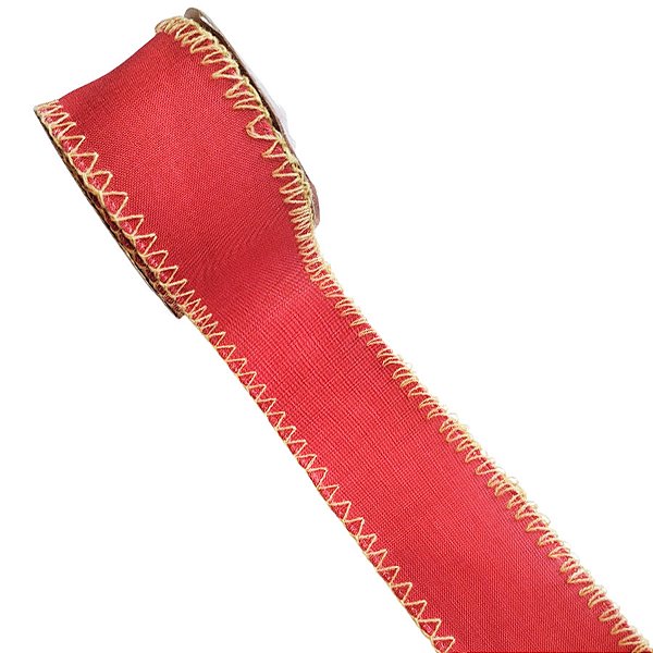 Fita Decorativa - Vermelha com Bordado Lateral - 6,3x914cm - 1 unidade - Rizzo