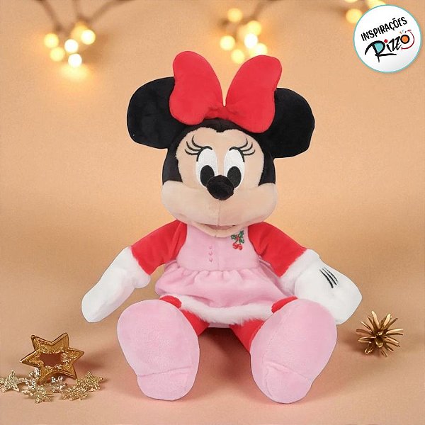 Pelúcia Minnie Mouse de Natal - Rosa - 30cm - 1 unidade - Disney Original - Cromus
