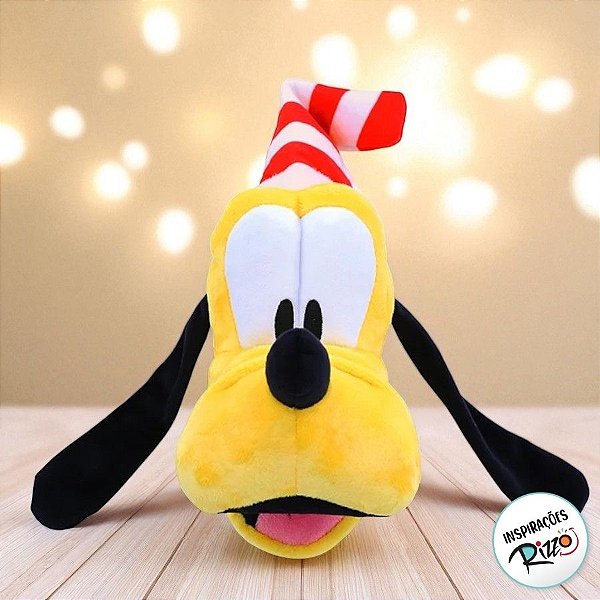 Pelúcia Cabeça Pluto c/ Gorro Listrado - 28 cm - Natal Disney - 1 unidade - Disney Original - Cromus