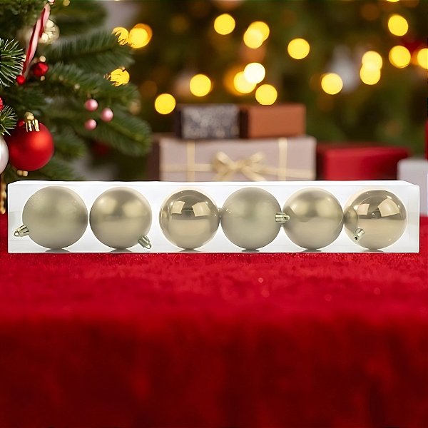 Bolas de Natal em Tubo - Chá Perolada, Matte e Glitter - 7cm - 6 unidades - Cromus - Rizzo