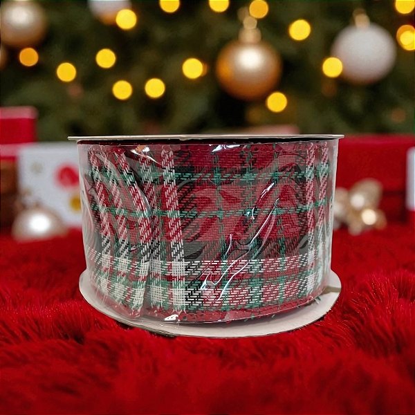 Fita Aramada Decorativa de Natal - Xadrez Vermelha - 6,3x914cm - 1 unidades - Cromus - Rizzo