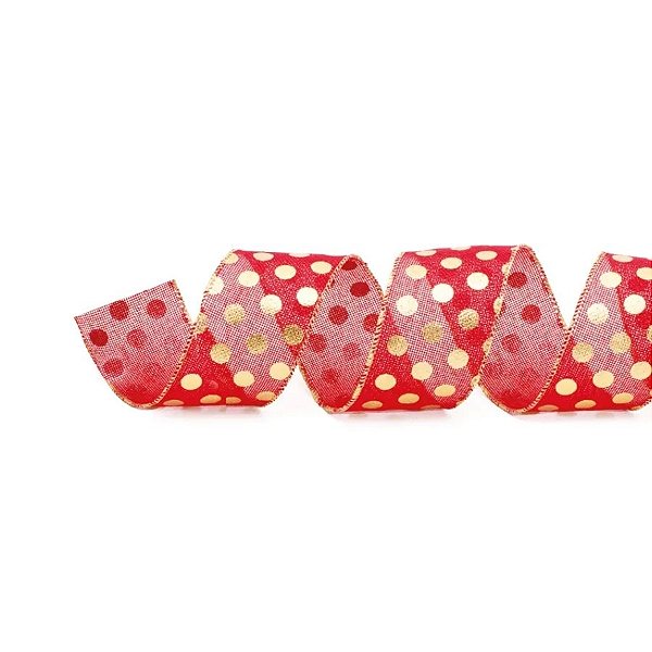 Fita Decorativa Aramada - Bolotas - Dourado e Vermelho - 6,3x914cm  - 1 unidade - Cromus - Rizzo