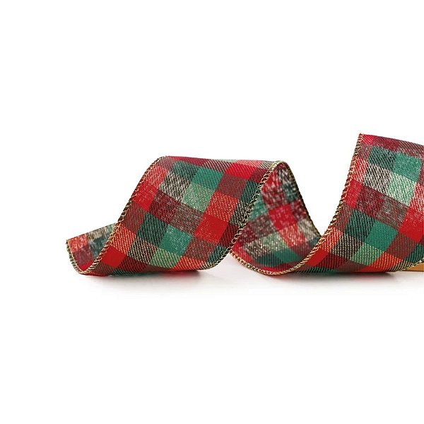 Fita Decorativa Aramada - Xadrez - Verde,Vermelho e Preto - 6,3x914cm  - 1 unidade - Cromus - Rizzo