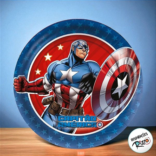Prato de Papel Redondo - Capitão América - 8 unidades - Disney Original - Regina