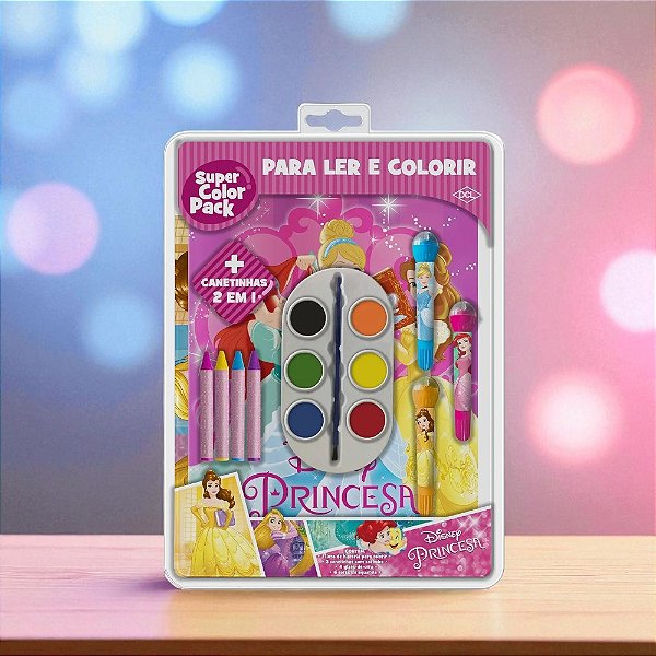 Kit Para Ler e Colorir Aquarela - Princesas - 14 Itens - 1 unidade - Disney Original - Editora DCL