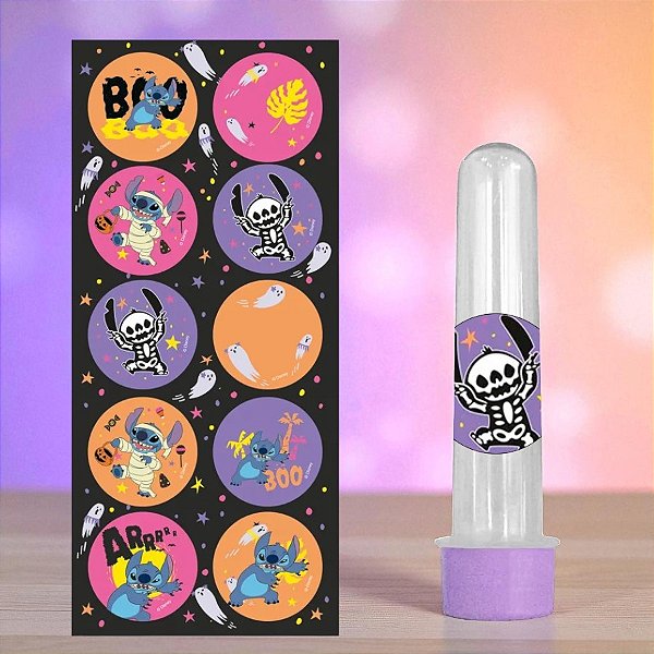 Adesivo Redondo - Stitch Halloween - 4x4cm - 30 unidades - Disney Original - Cromus