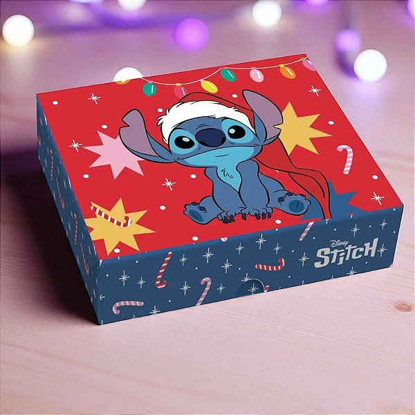 Caixa Retangular para Presente - Tampa/Fundo New - Stitch Aloha - M 25x20x5cm - 1 unidade - Disney Original - Cromus