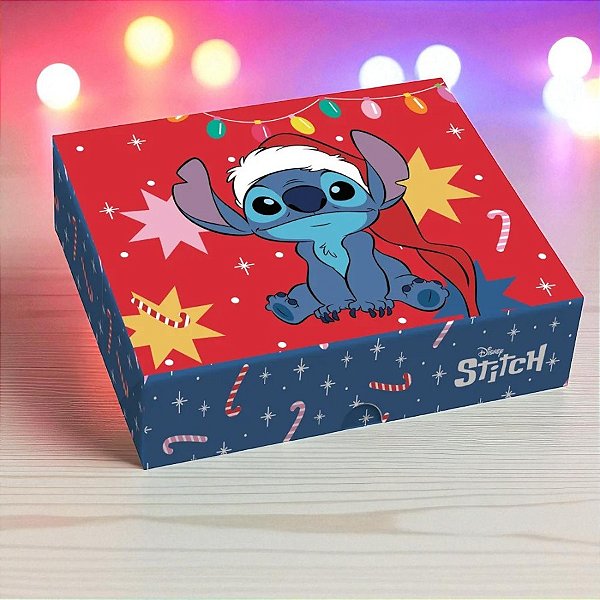 Caixa Retangular para Presente - Tampa/Fundo New - Stitch Aloha - P 17x13,5x4,5 - 1 unidade - Disney Original - Cromus