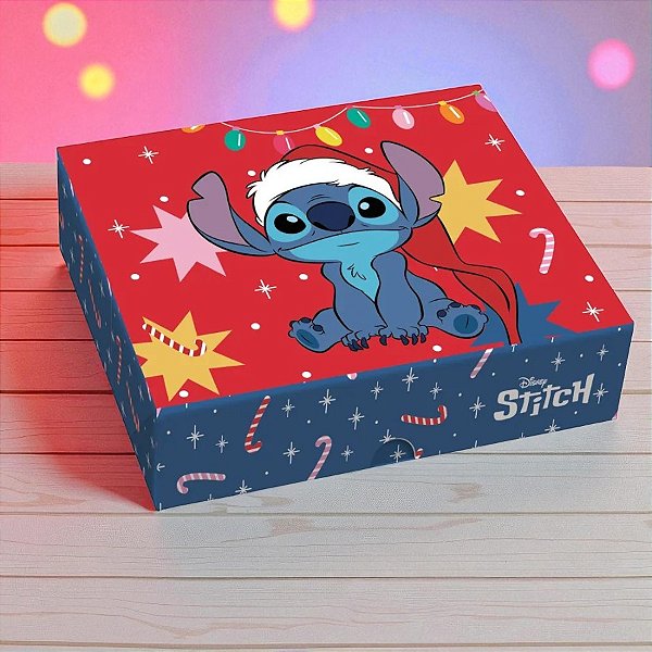 Caixa Retangular para Presente - Tampa/Fundo New - Stitch Aloha - G 30x24x6cm - 1 unidade - Disney Original - Cromus