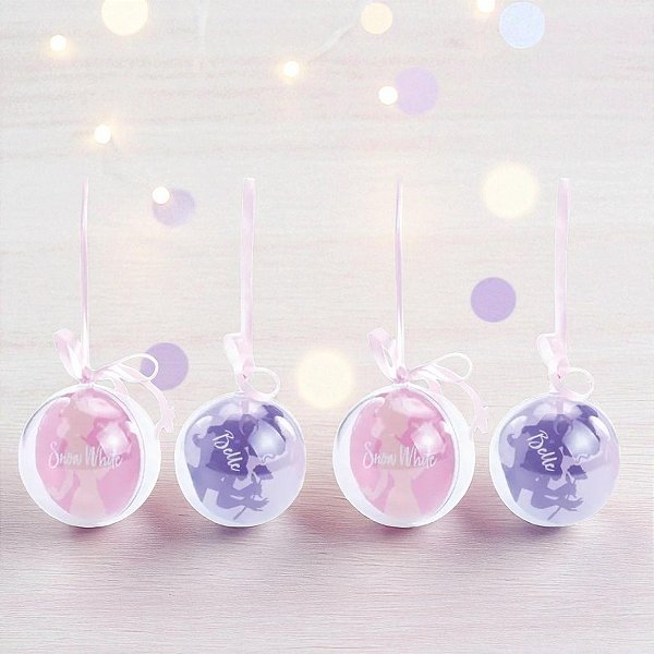 Bola de Natal Acrílica Princesas - 10cm - 4 unidades - Disney Original - Cromus