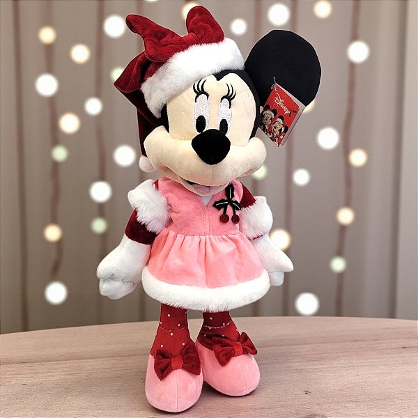 Pelúcia Decorativa de Natal - Minnie em Pé - Rosa e Vermelho - 45cm - 1 unidade - Disney Original - Cromus