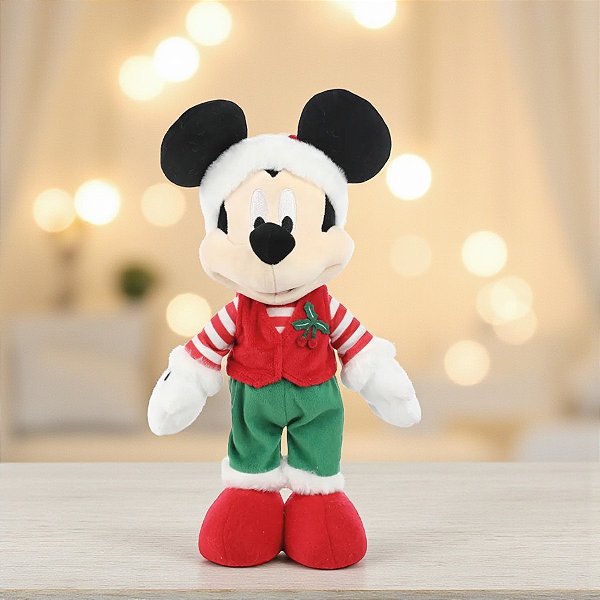 Pelúcia Decorativa de Natal - Mickey em Pé - Verde e Vermelho - 36cm - 1 unidade - Disney Original - Cromus