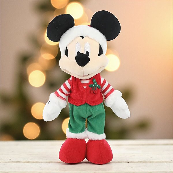 Pelúcia Decorativa de Natal - Mickey em Pé - Verde e Vermelho - 45cm - 1 unidade - Disney Original - Cromus