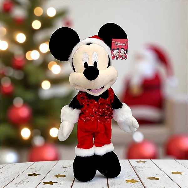 Pelúcia Decorativa de Natal - Mickey em Pé - Lanteloujas - 36cm - 1 unidade - Disney Original - Cromus