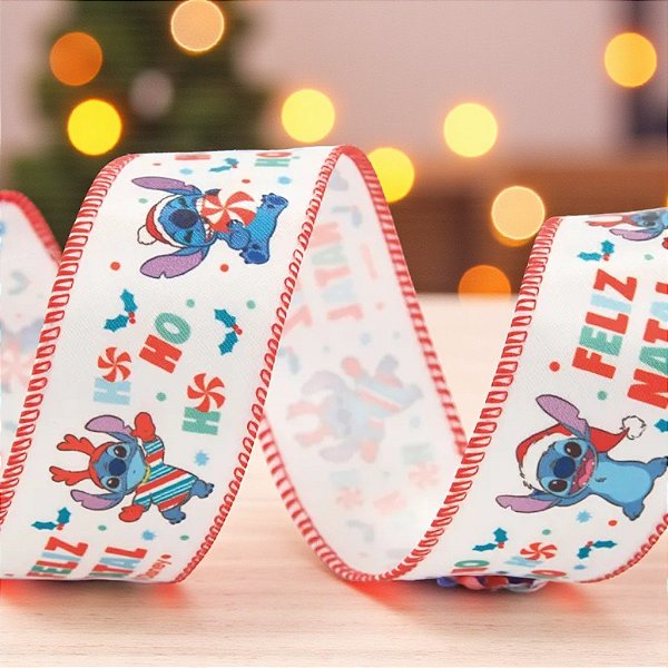 Fita Decorativa Aramada - Stitch de Natal - 6,3x914cm - 1 unidade - Disney Original - Cromus