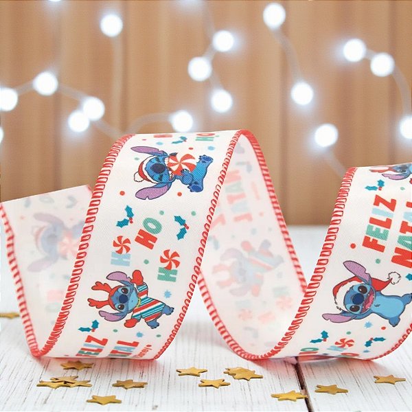 Fita Decorativa Aramada - Stitch de Natal - 3,8x914cm - 1 unidade - Disney Original - Cromus