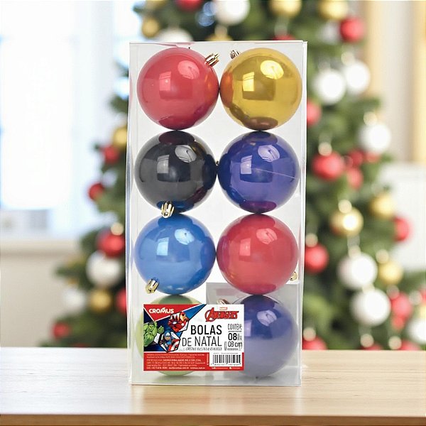 Bola de Natal Lisa Peroladas - Avengers Colorida - 8cm - Disney Original - 8 unidades - Cromus - Rizzo