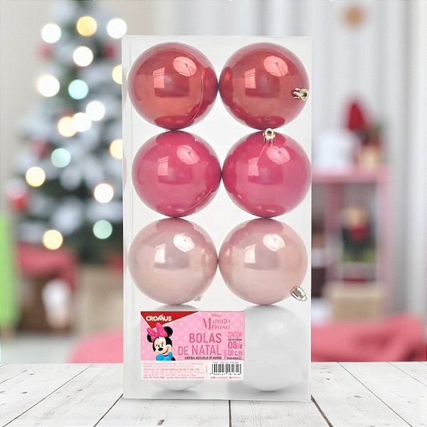 Bola de Natal Lisa Perolada - Minnie Colorido - 8cm - Disney Original - 8 unidades - Cromus - Rizzo