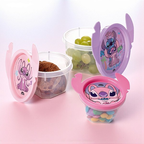 Kit 3 Potes de Plástico - Angel Rosa e Lilás - 1 unidade - Disney Original - Plasútil