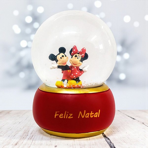 Enfeite de Natal - Globo de Neve Mickey e Minnie - 11cm - 1 unidade - Disney Original - Cromus