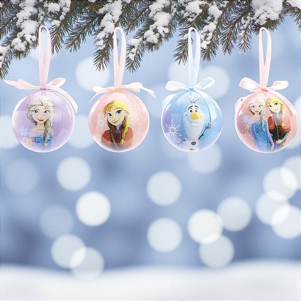 Kit Bola de Natal - Frozen - 8 cm - 4 unidades - Disney Original - Cromus