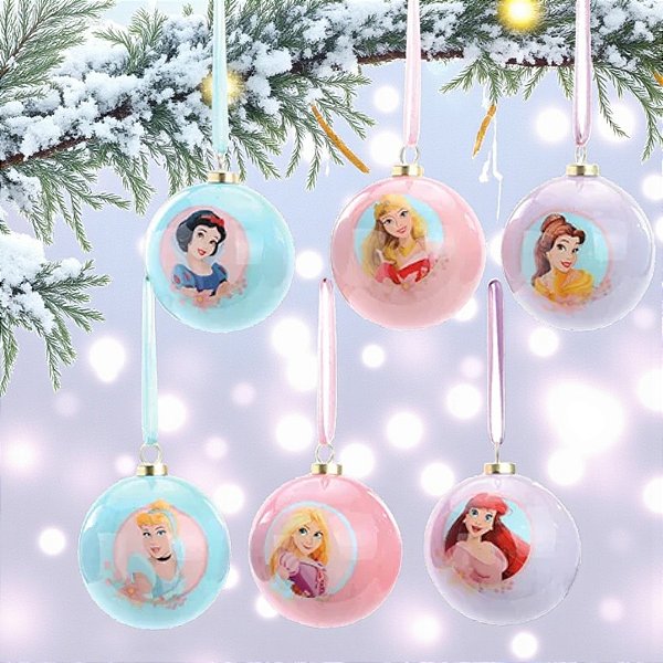 Kit Bola de Natal - Princesas - 6 cm - 6 unidades - Disney Original - Cromus
