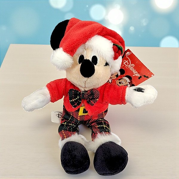 Pelúcia Mickey Mouse de Natal - Xadrez Verde e Vermelho - 15cm - 1 unidade - Disney Original - Cromus