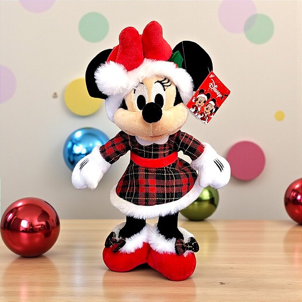 Pelúcia Minnie Mouse de Natal - Xadrez Verde e Vermelha - 30cm - 1 unidade - Disney Original - Cromus
