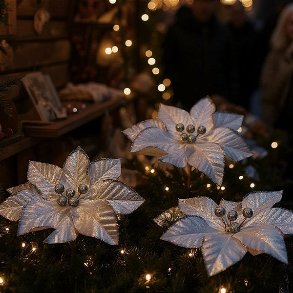 Poinsétia Decorativa - Magnólia Azul Claro - 23cm - 1 unidade - Cromus - Rizzo