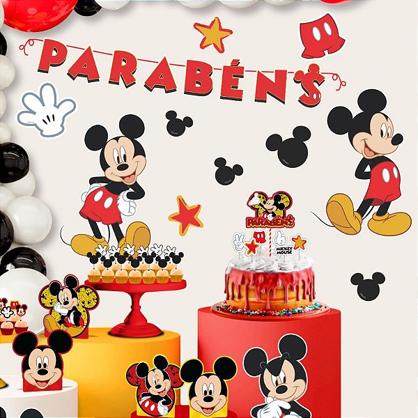 Kit Painel Decorativo - Mickey Mouse - 13 Itens - 1 unidade - Disney Original - Piffer
