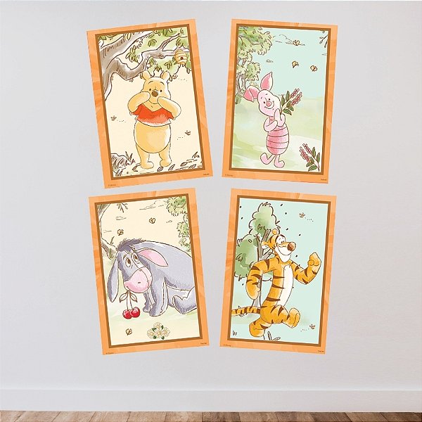 Quadro Decorativo - Ursinho Pooh - 21x31cm - 4 unidades - Festcolor