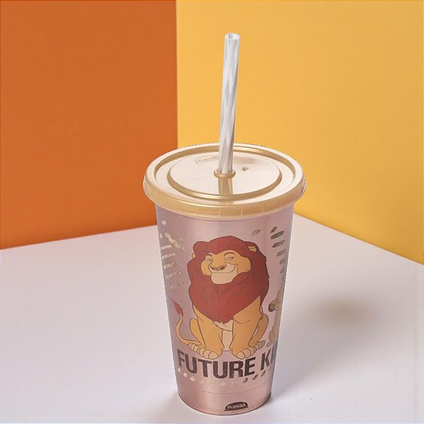 Copo de Plástico com Tampa e Canudo - Rei Leão - Future King - 500ml - 1 unidade - Disney Original - Plasútil