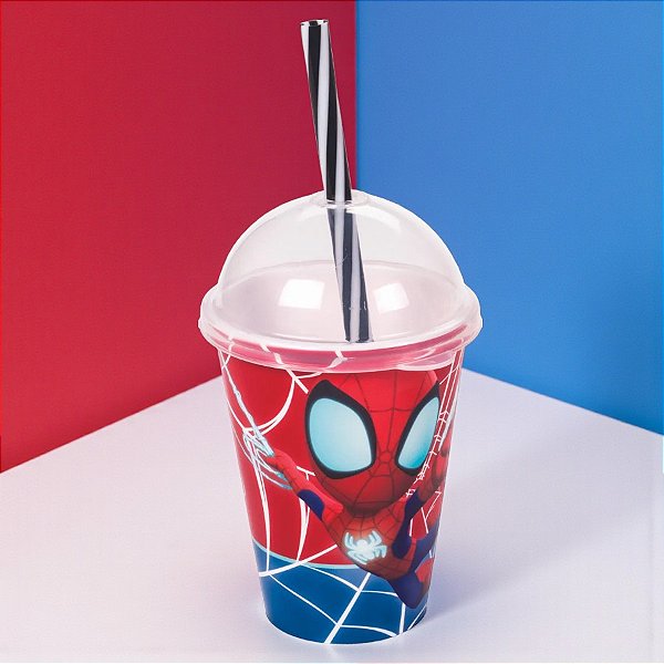 Copo Shake Aranha - Spidey e Seus Amigos - 280ml - 1 unidade - Disney Original - Plasútil