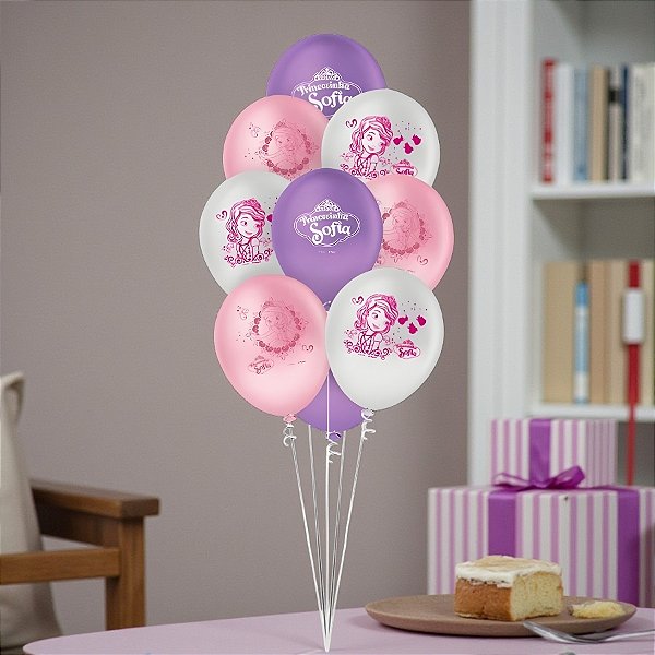 Balão Festa Decorado 9" 23cm Redondo - Sofia The First - 25 unidades - Regina - Disney Original