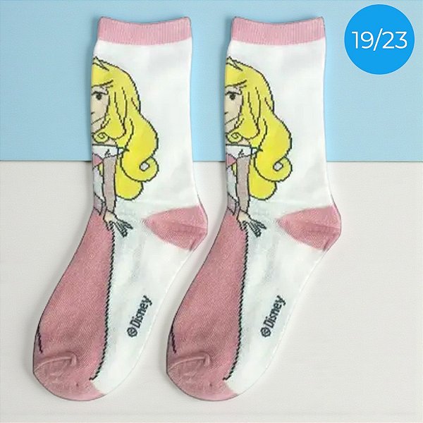 Meia Infantil Cano Médio - Aurora - Rose - 19/23 - 1 unidade - Disney Original - Jolitex