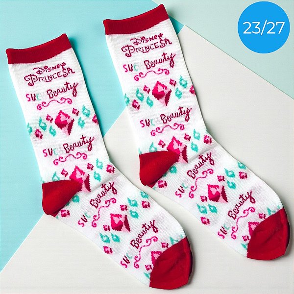 Meia Infantil Cano Médio - Princesas - Branca - 23/27 - 1 unidade - Disney Original - Jolitex