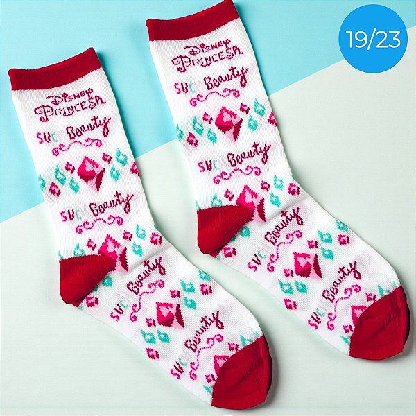 Meia Infantil Cano Médio - Princesas - Branca - 19/23 - 1 unidade - Disney Original - Jolitex