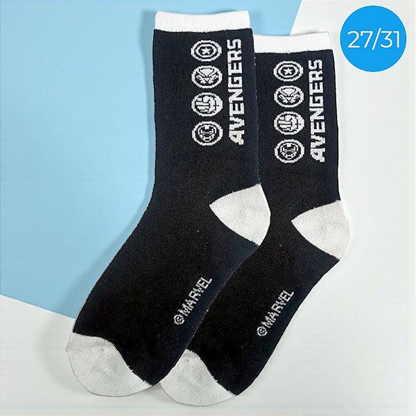 Meia Infantil Cano Médio - Vingadores - Preta - 27/31 - 1 unidade - Disney Original - Jolitex