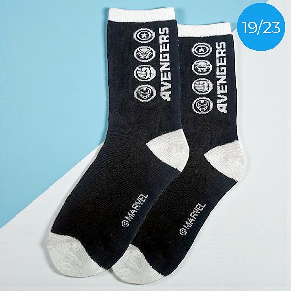 Meia Infantil Cano Médio - Vingadores - Preta - 19/23 - 1 unidade - Disney Original - Jolitex