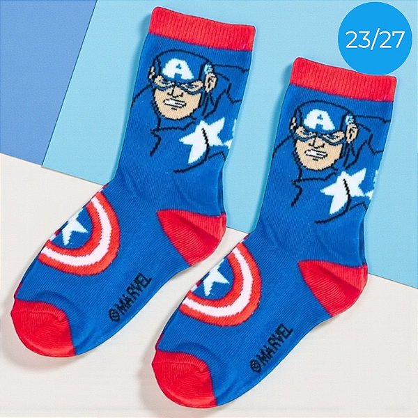 Meia Infantil Cano Médio - Capitão América - Vingadores - 23/27 - 1 unidade - Disney Original - Jolitex