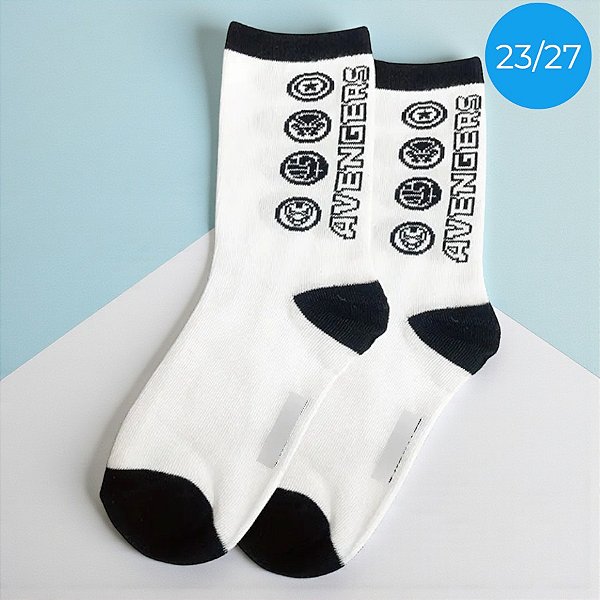 Meia Infantil Cano Médio - Vingadores - Branca - 23/27 - 1 unidade - Disney Original - Jolitex