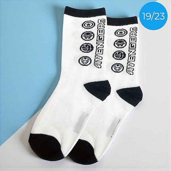 Meia Infantil Cano Médio - Vingadores - Branca - 19/23 - 1 unidade - Disney Original - Jolitex