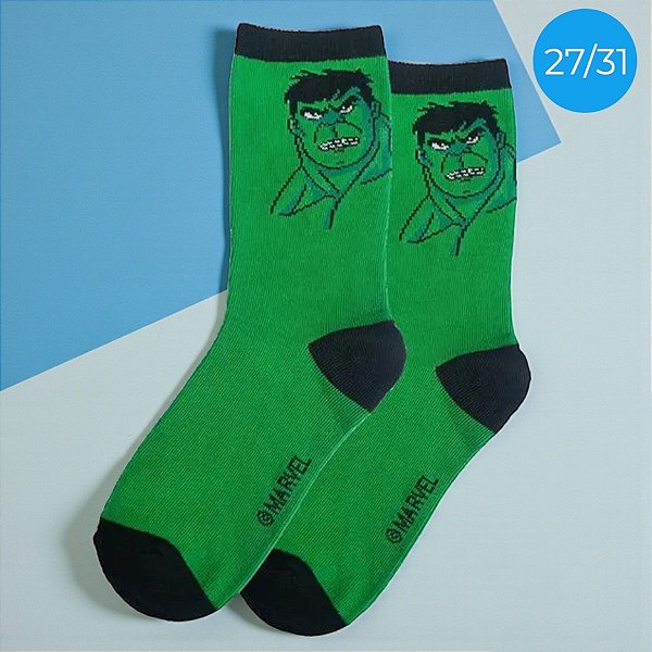 Meia Infantil Cano Médio - Hulk - Vingadores - 27/31 - 1 unidade - Disney Original - Jolitex