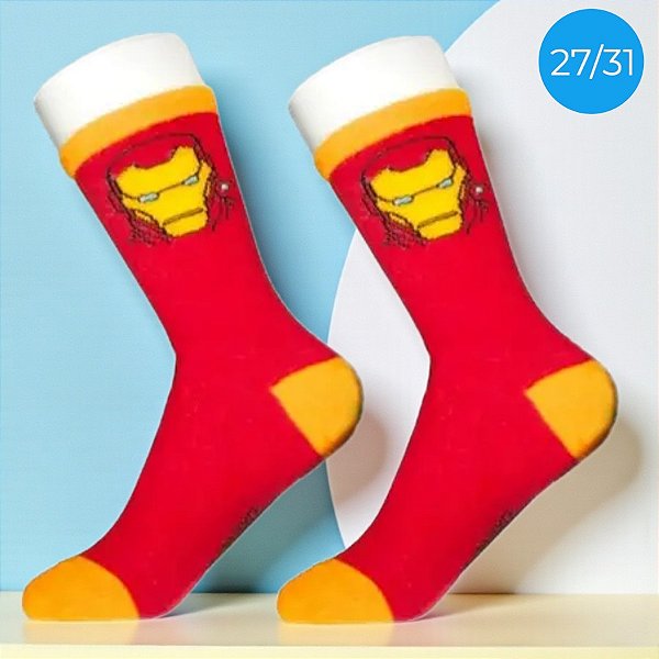 Meia Infantil Cano Médio - Homem de Ferro - Vingadores - 27/31 - 1 unidade - Disney Original - Jolitex