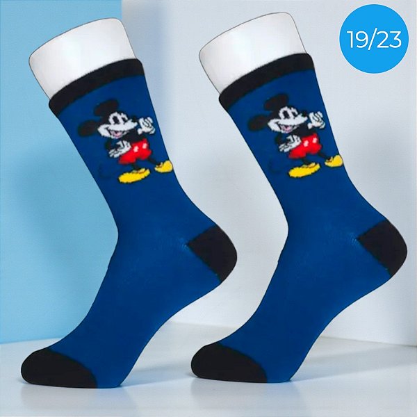 Meia Infantil Cano Médio - Mickey Mouse - Azul - 19/23 - 1 unidade - Disney Original - Jolitex