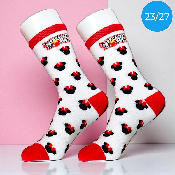 Meia Infantil Cano Médio - Minnie Mouse - Branca - 23/27 - 1 unidade - Disney Original - Jolitex
