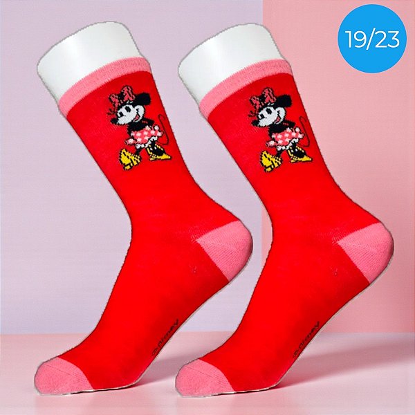 Meia Infantil Cano Médio - Minnie Mouse - Vermelho - 19/23 - 1 unidade - Disney Original - Jolitex