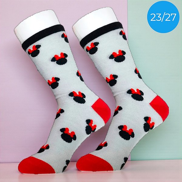 Meia Infantil Cano Médio - Minnie Mouse - Cinza - 23/27 - 1 unidade - Disney Original - Jolitex