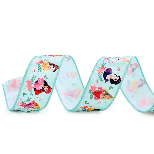 Fita Decorativa Aramada de Natal - Princesas Verde Água - 3,8cm x 9,14m - 1 unidade - Cromus - Rizzo